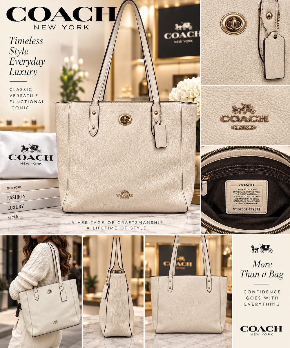 Coach Cream Pebbled Leather Tote with dustbag
